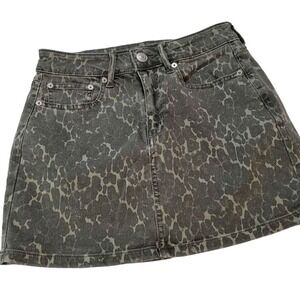 American‎ Eagle Denim Mini Skirt Leopard Print Stretch Casual Size 2